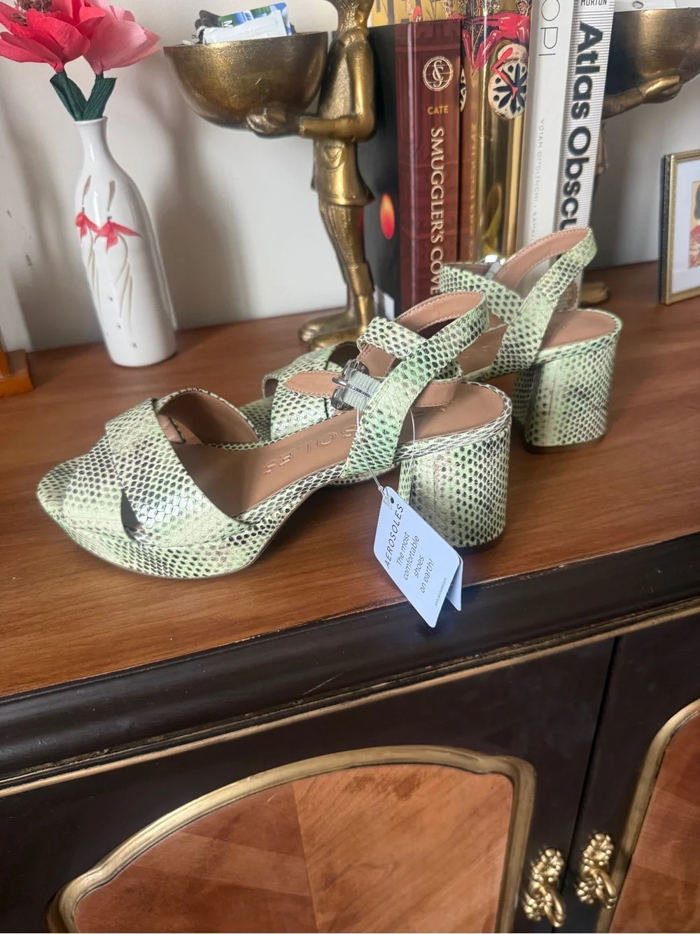AEROSOLES Cosmos Sandal - Green Snake-Print NWOB